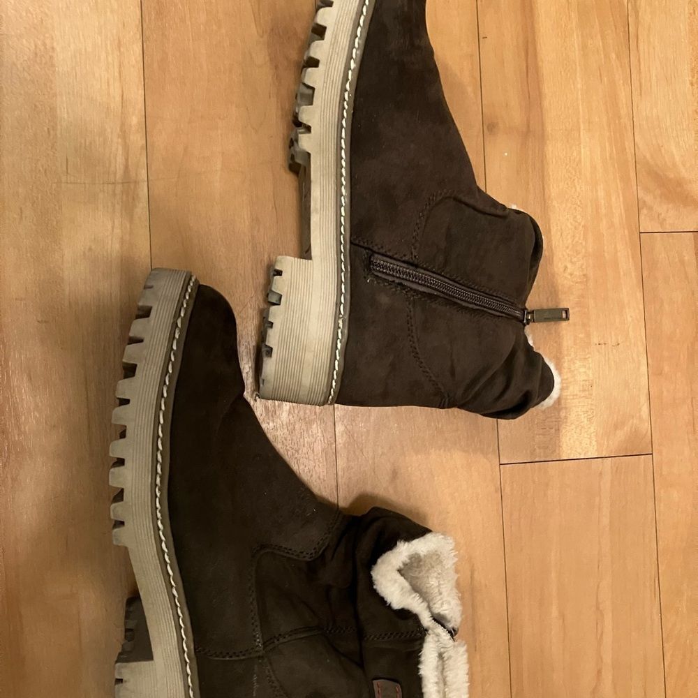 S. Oliver Khaki Color Leather Suede Boots with Shearling Lining Size 37 - Picture 6 of 8